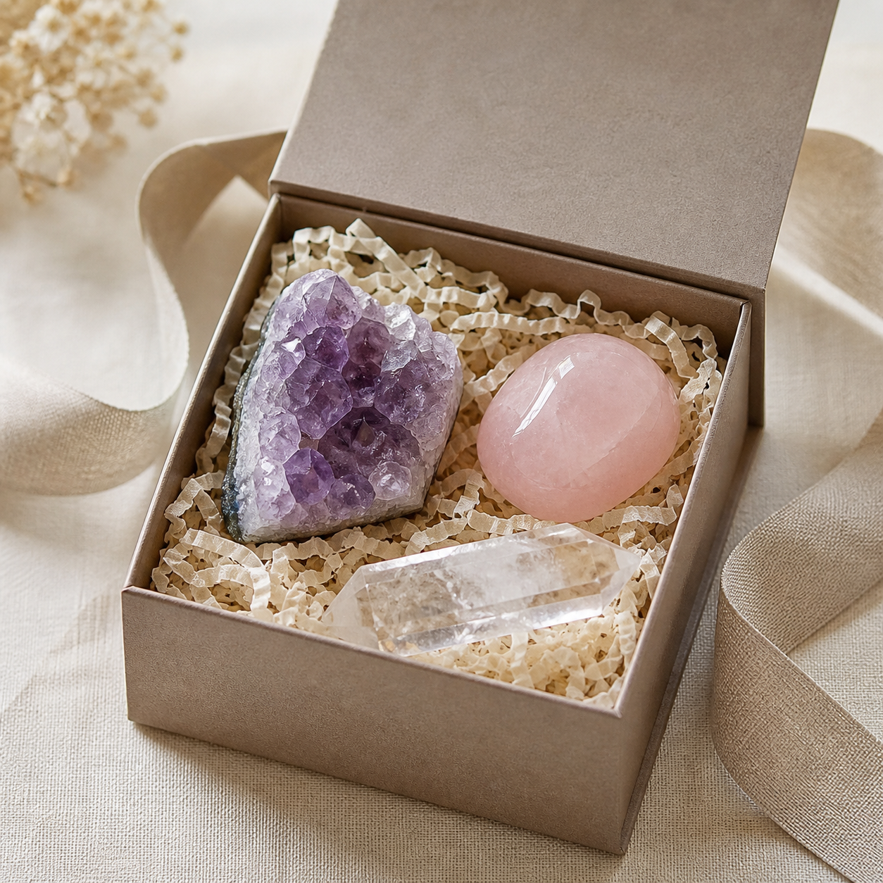 Crystal gift set in recyclable paper packaging
